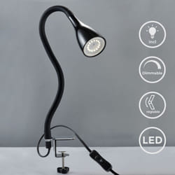 B.k.licht - Lampe à pince led dimmable noir - Lampe de bureau led à pince - lampe de table avec GU10-LED, 400lm, 3 000K
