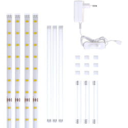 B.k.licht - Set de 4 bandes led à 50cm (2m au total) blanc éclairage décoratif cuisine vitrine télé connecteurs inclus