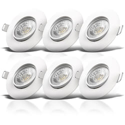 Lot de 6 spots led encastrables ultraplat 30mm 5W 460Lm orientables éclairage plafond salle de bain salon blanc chaud finition blanche IP23