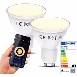 Lot de 2 ampoules LED connectées WiFi GU10 Les ampoules connectées LED de ce lot de 2 peuvent se commander par lapplication g ...
