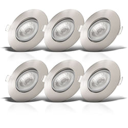 Lot de 6 spots à encastrer IP23 ultraplats 24mm, orientables, Ø90mm, nickel mat, éclairage plafond encastrable, platines led 4,9W, 480Lm, blanc chaud