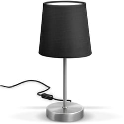 B.k.licht - lampe de table design moderne, tissu noir, pied métal nickel mat, pour ampoule led E14, IP20