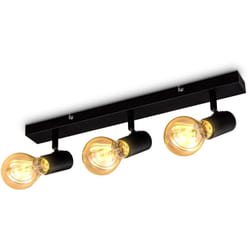 B.k.licht - plafonnier 3 spots orientables vintage industriel noir mat pour salon salle à manger E27 max 60W sans ampoules largeur 48cm