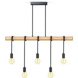B.k.licht - Lampe à suspension à flamme i métal et bois i E27 i noir mat i lampe à suspension vintage i plafonnier rétro i sans ampoule