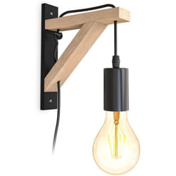 B.k.licht - Applique murale en bois i bois naturel noir i interrupteur à câble de 2,5 m i E27 i 1 flamme i salon i couloir