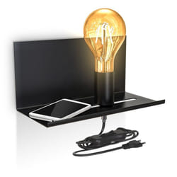 B.k.licht - Applique murale réglable luminaire mural rétro lampe de chevet avec étagère interrupteur finition noire matte
