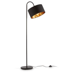 B.k.licht - Lampadaire rétro pivotant i abat-jour en tissu noir et doré i E27 i câble de 140 cm i salon i chambre i moderne