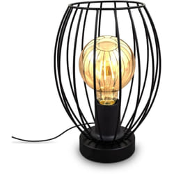 B.k.licht - b.k. Licht lampe de table cage métallique douille E27 interrupteur à câble design industriel vintage hauteur 25,6 cm noire livrée sans