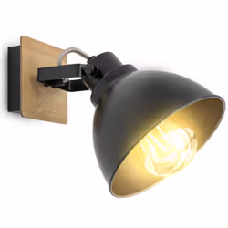 Description générale Applique murale rétro pivotante, en bois et métal, avec un design vintage noir et or. Équipée d'une doui ...