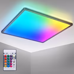 DESCRIPTION GÉNÉRALE Le plafonnier LED RGB est contrôlé par télécommande. Choisissez parmi plusieurs programmes de couleurs v ...