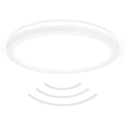 B.k.licht - Plafonnier led, détecteur de mouvement, lumière indirecte, protection contre les éclaboussures, plat, blanc, Ø24 x 3 cm