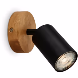 Design vintage avec base en bois: la combinaison de métal noir et de bois confère à ce spot un look vintage, idéal pour les p ...