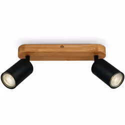 Design vintage avec base en bois: le spot de plafond à 2 flammes combine le métal noir avec une base en bois stylée, idéale p ...