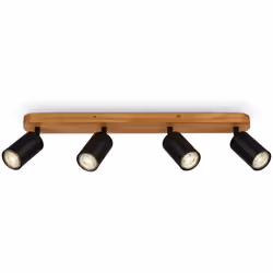Design vintage avec base en bois: le spot de plafond à 4 flammes combine le métal noir avec une base en bois élégante, idéale ...