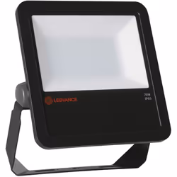 Faro LED LEDVANCE con potenza di 70W. Corpo in alluminio di colore nero con staffa e cavo di colore nero e copertura in vetro ...