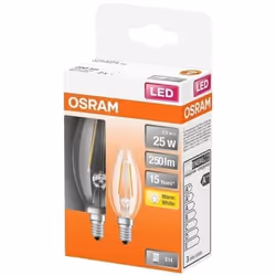 OSRAM - Boite de 2 LED flamme verre clair 2.5W E14 250lm 2700K chaud