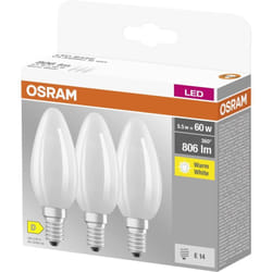OSRAM 4058075592551 LED CEE D (A - G) E14 forme de flamme 5.5 W = 60 W blanc chaud (Ø x L) 35 mm x 100 mm 3 pc(s) Y643323