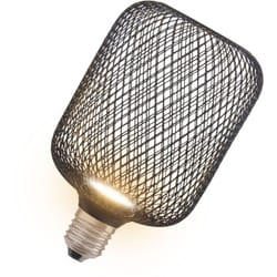 Decor led flat square de 3,5W, 300lm/2700K en blanc chaud 827, dépolie, en plastique noir, avec filetage E27, non dimmable, 100 mm de diamètre.