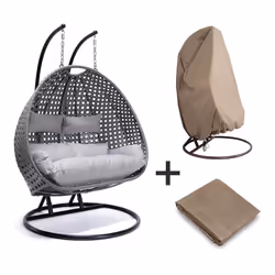 Fauteuil suspendu en polyrotin avec housse de pluie HOME DELUXE TWIN - gris (pour 2 personnes ensemble complet)