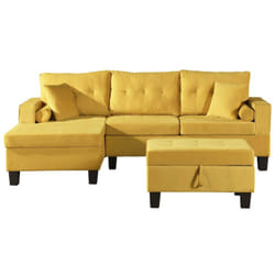 Canapé avec Récamière rom - Velours Jaune Couleur Jaune - Home Deluxe
