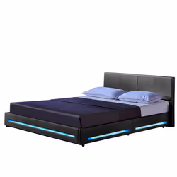 Lit Rembourré HOME DELUXE ASTEROID >Taille: 180 x 200 cm - Couleur: Gris foncé< Éclairage LED inclus I Lit avec LED