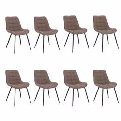 Chaise rembourrée de salle à manger en tissu HOME DELUXE IKALO - Lot de 8 - Gris/Marron