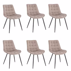 Chaise rembourrée en velours HOME DELUXE IKALO - Lot de 6 - Beige clair