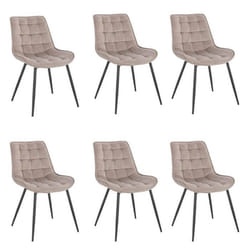 Chaise rembourrée en velours HOME DELUXE IKALO - Lot de 6 - Beige clair