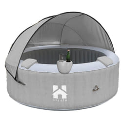 Home Deluxe - Jacuzzi d'extérieur avec coussin, porte-gobelet et toit solaire splash - Ø208 cm 6 personnes Couleur : Béton, Équipement :