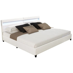Lit led avec tiroirs nube - 200 x 200 cm Couleur : Blanc, Finition : sans matelas - Home Deluxe