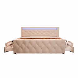 Lit rembourré avec matelas et topper HOME DELUXE VELARA - 140 x 200 cm - Beige