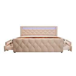 Lit rembourré avec matelas et topper HOME DELUXE VELARA - 140 x 200 cm - Beige