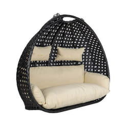 Fauteuil suspendu en polyrattan HOME DELUXE TWIN DELUXE - Noir/Crème - Avec panier et coussin