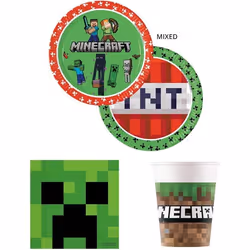 Set de vaisselle de fête - Procos - Minecraft - 52 pièces - Décoration de table - Anniversaire enfant
