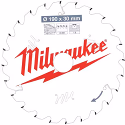 The Milwaukee 4932471300 190 x 30 x 1.6 x 24T Circular Saw Blade is constructed from laser cut steel to ensure precision and  ...