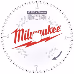 The Milwaukee 4932471308 235 x 30 x 2.4 x 60T Circular Saw Blade is constructed from laser cut steel to ensure precision and  ...