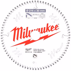 The Milwaukee 4932471319 216 x 30 x 2.4 x 80T Circular Saw Blade is constructed from laser cut steel to ensure precision and  ...