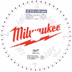 The Milwaukee 4932471325 210 x 30 x 2.8 x 48T Circular Saw Blade is constructed from laser cut steel to ensure precision and  ...