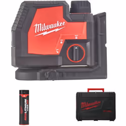 Niveau laser Milwaukee L4 CLL-301C 4V 3Ah, permet le nivellement horizontal et l'alignement vertical. Laser vert haute intens ...