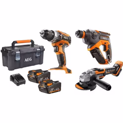AEG - Combo 3 outils : perceuse à percussion + perforateur + meuleuse 125 mm Brushless 2 batteries 40 Ah caisse - JP18L3-402T ...