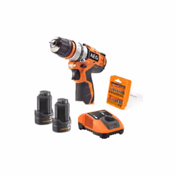 Description générale Perceuse visseuse AEG 12V - 2 batteries 2.0Ah - 1 chargeur BBS12C2-202BKIT1 , idéale pour les petits cha ...