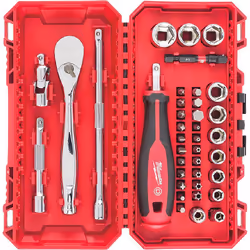 Le coffret 38 pièces Milwaukee est conçu pour toutes vos réparations. Avec ses clés et douilles à cliquet 1/4", il offre une ...
