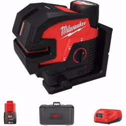 Niveau laser Milwaukee M12 CLL4P-301C Laser vert à deux lignes 12 V 3 Ah, M12 avec 4 points d'aplomb, permet le nivellement h ...