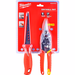 Le kit Milwaukee pour cloison sèche associe une scie guichet à lame de 150 mm et une pince cisaille. Idéal pour des coupes pr ...