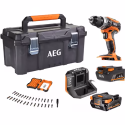 KIT AEG Perceuse à percussion 18V + Batterie 4,0 Ah + Batterie 2,0 Ah + chargeur + jeu de 31 inserts + Boîtes à outils AEG BS ...