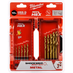 Jeu de forets à métaux titane HEX 3-10 mm 10 éléments Milwaukee Gamme de produits Shockwave HSS-G TIN RED HEX Produit origina ...