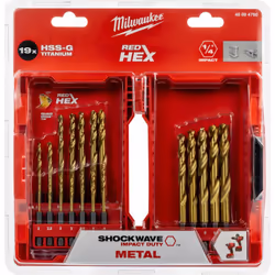 Jeu de forets à métaux titane HEX 2-10 mm 19 éléments Milwaukee Gamme de produits Shockwave HSS-G TIN RED HEX Produit origina ...