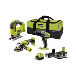 Ryobi - Pack 18V One+ - Perceuse-visseuse - Meuleuse - Scie sauteuse pendulaire - 2 batteries - 1 chargeur rapide R18CK3C-252SL