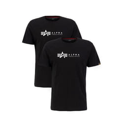T-shirts à motif détiquettes pour hommes - ALPHA INDUSTRIES - Lot de 2 - Noir - Manches courtes - 100% coton