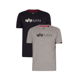 Lot de 2 t-shirts à motif détiquettes ALPHA INDUSTRIES pour homme - Gris - Manches courtes - Coton